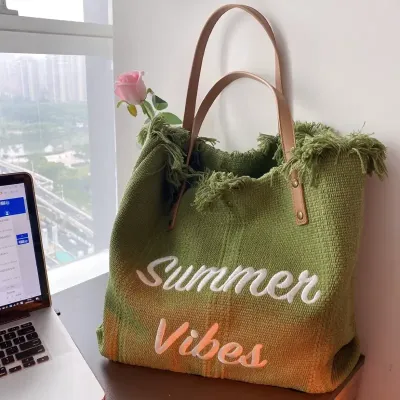  CANVAS BAG EMBROIDERED LETTER TOTE BAG